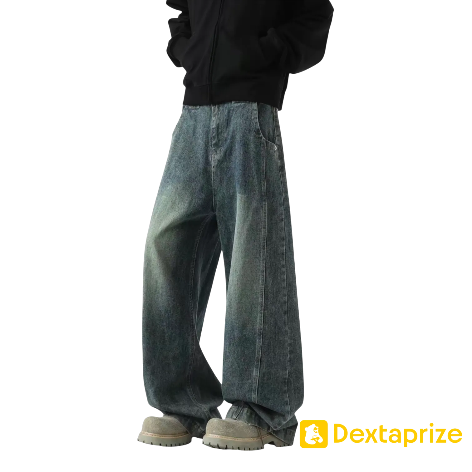 Men's Oversized Wide-Leg Washed Denim Jeans | American Streetwear Baggy Pants