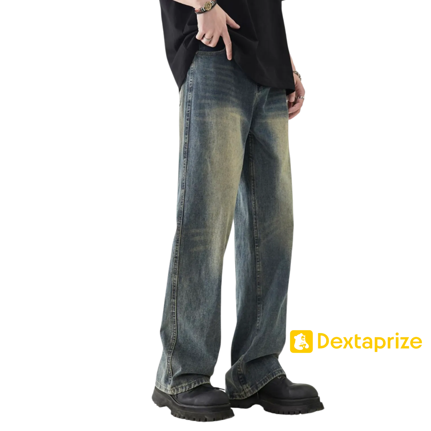 Men’s American Vintage CleanFit Washed Wide-Leg Straight-Leg Slight-Flare Jeans